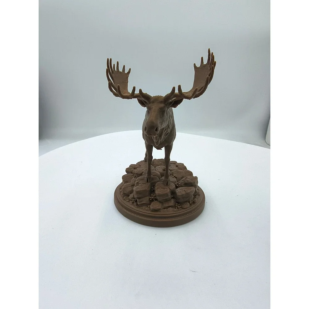Hunters Hideout 3D Printed Moose Tabletop Figurine Brown Wildlife Decor 5.5in